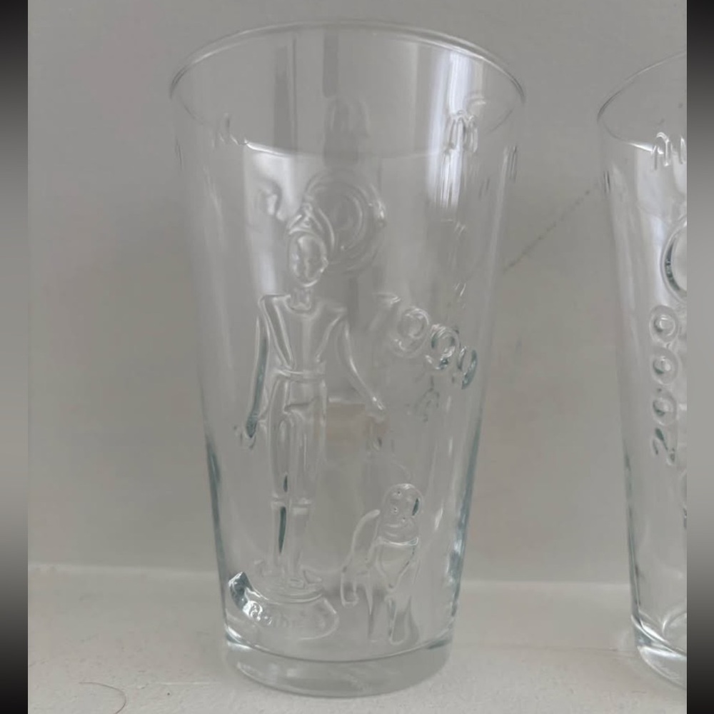 McDonald's Clear Glass Tumbler with Embossed Figures - Barbie and Hot Wheel